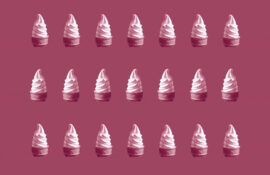 Rows of Soft Serve Ice Cream Cones Pattern on Deep Magenta Background