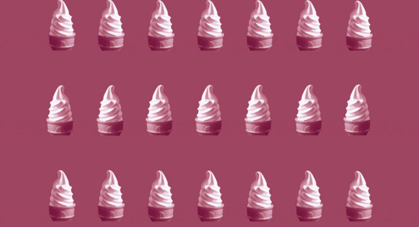 Rows of Soft Serve Ice Cream Cones Pattern on Deep Magenta Background
